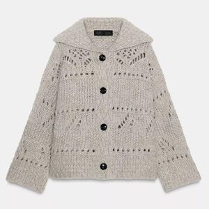 Zara Pointelle Chunky Knit Cardigan Size M